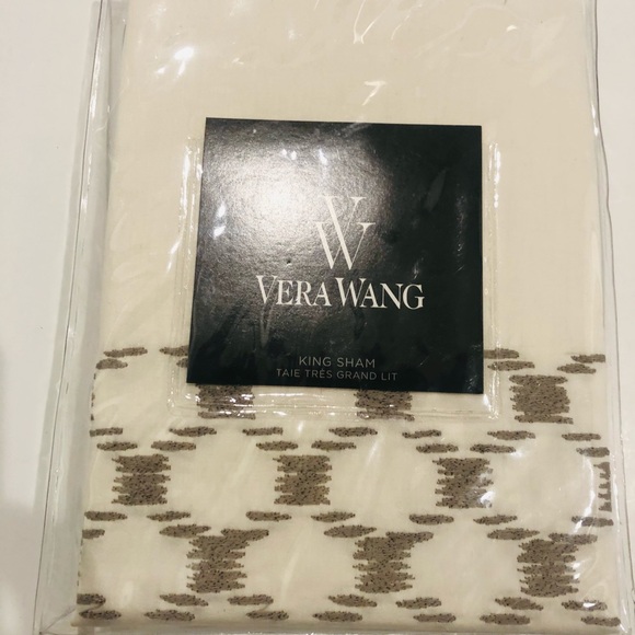 VERA WANG Embroidered Lattice King Sham Ivory & Taupe - Picture 5 of 9
